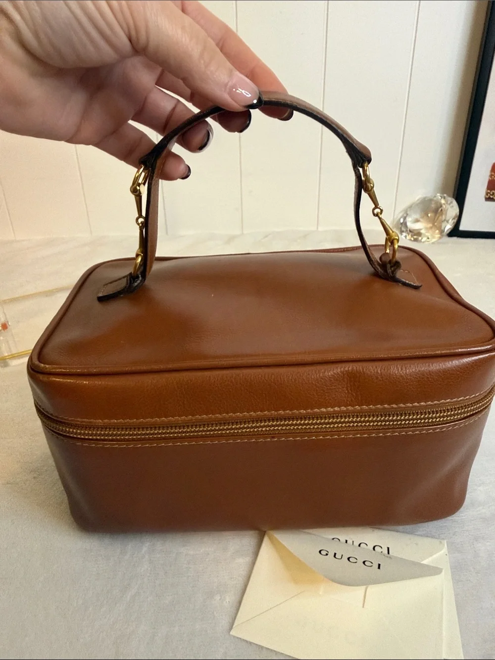 Vintage Gucci Horsebit Leather Train Case Vanity Cosmetic Bag Brown Italy - Picture 9 of 12